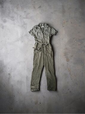 Abercrombie & Fitch Olive Short-Sleeve Utility Jumpsuit with Belt